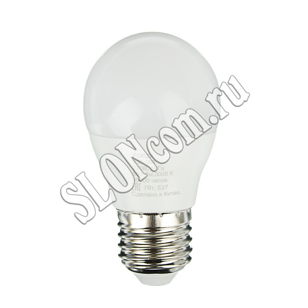 Лампа светодиодная G45 7W, E27, 560lm, 3000К, Forza - Фото