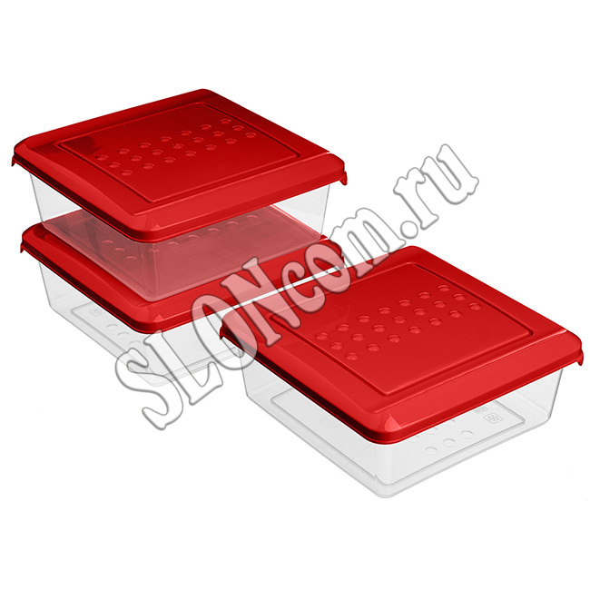 Комплект контейнеров для продуктов Asti квадратных, 0,5 л х 3 шт. (красный) - Фото