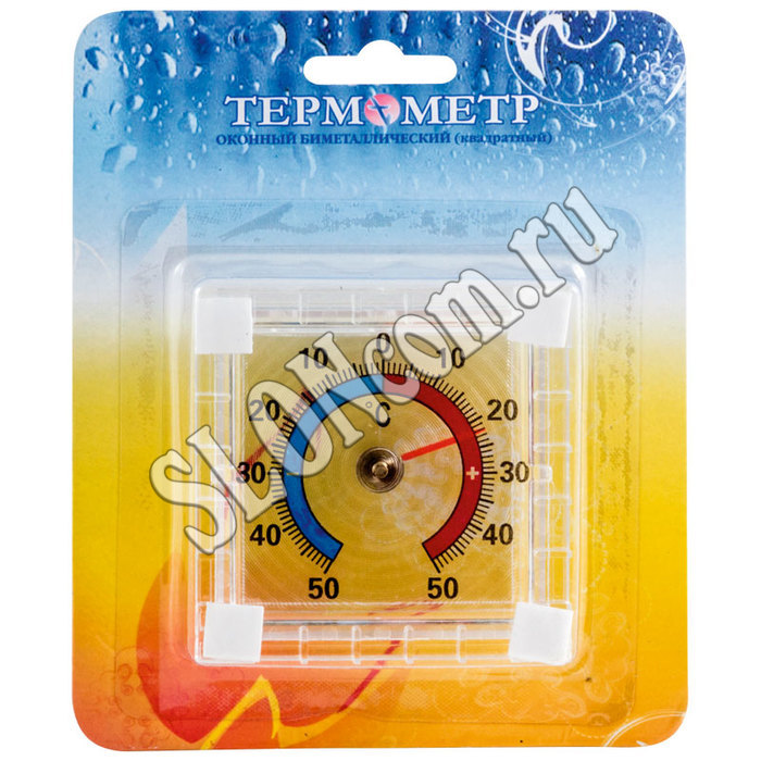 Термометр оконный биметаллический, квадратный ТББ на блистере - Фото
