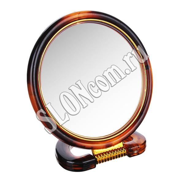 Зеркало настольное круглое 14,5 см, коричнево-золотое - Фото