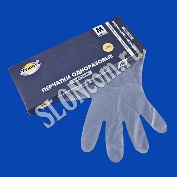 Перчатки полиэтиленовые, одноразовые, набор из 100 перчаток, размер М, Aviora - Фото