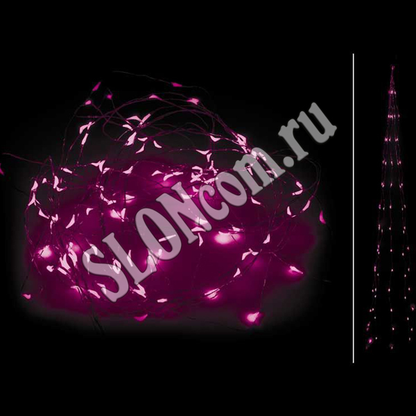 Гирлянда электрическая - дождик Pink  L 1 м, 10 нитей, 100 LED ламп - Фото