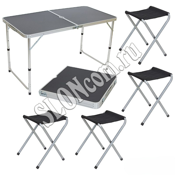 Комплект Пикник (стол и 4 стула), черный, CHO-150-E - Фото