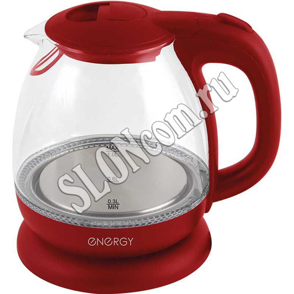 Чайник 1 л, Energy E-296, стекло, пластик, красный - Фото