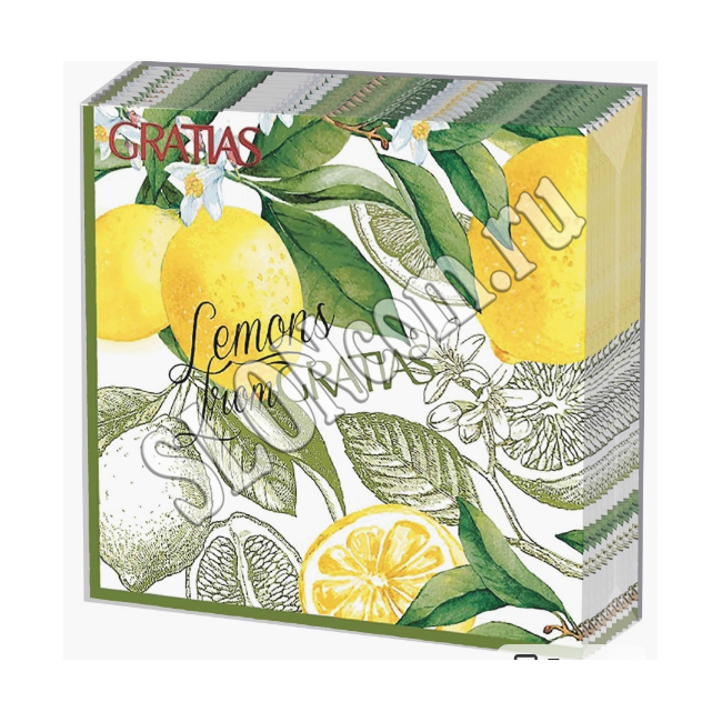 Салфетки бумажные 3 сл, 33 см, 20 л, Лимонный сад - Фото