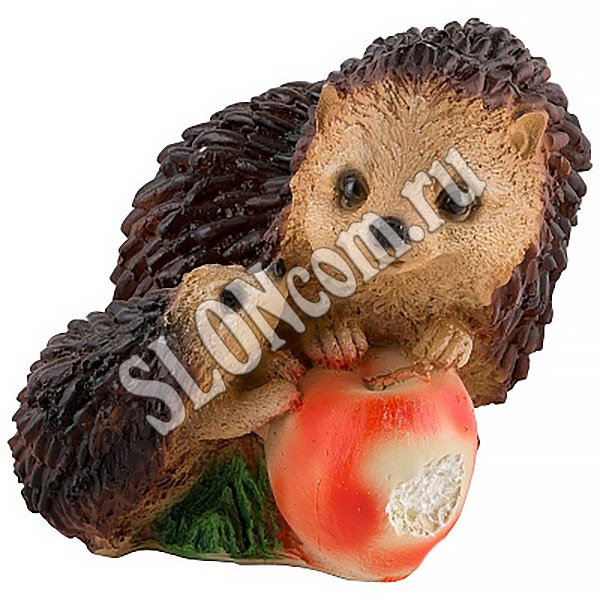 Фигурка садовая Ежики с яблоком H 14 см - Фото