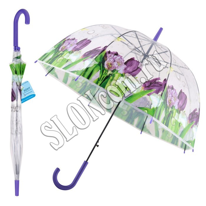 Зонт Фиолетовый букет полуавтомат D 80 см - фото