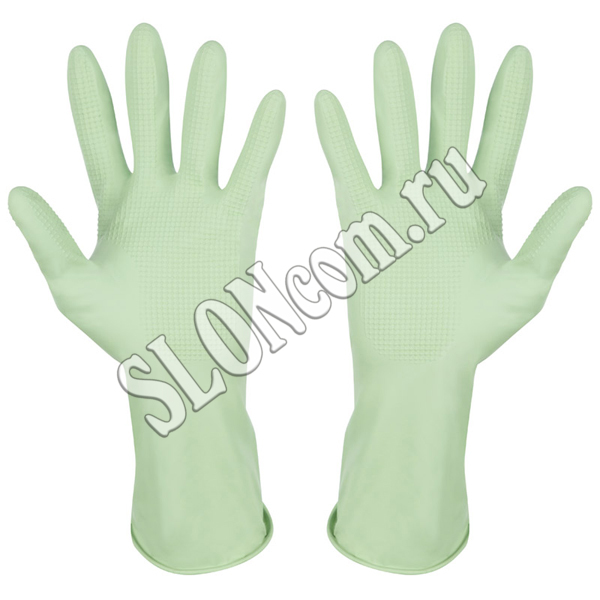 Перчатки латексные с хлопковым напылением, зеленые, размер L - Фото