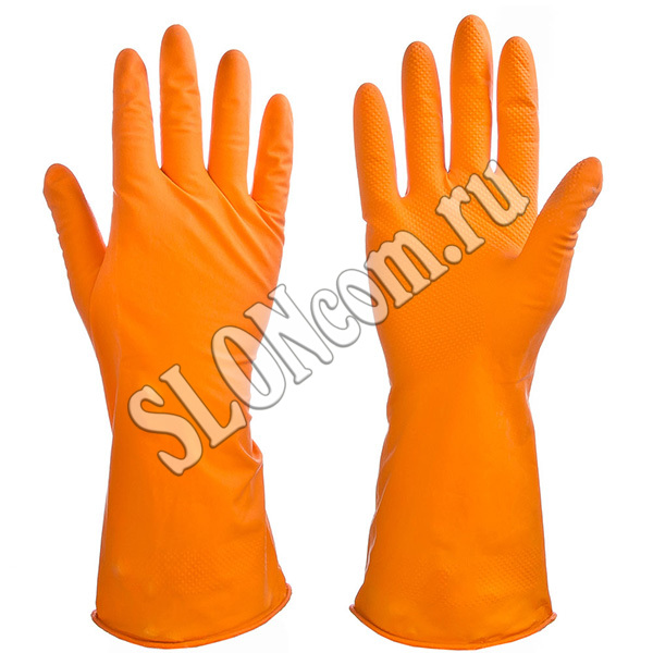 Перчатки резиновые для уборки оранжевые, L, Vetta - Фото