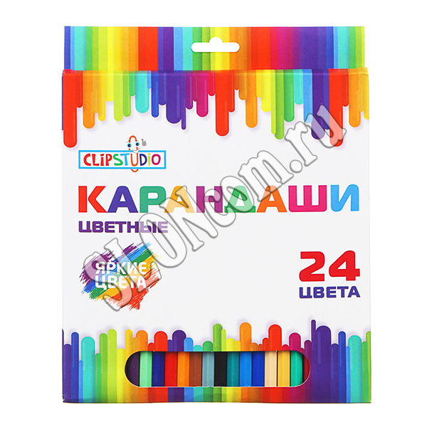 Карандаши 24 цвета шестигранные заточенные, ClipStudio 228-155 - Фото