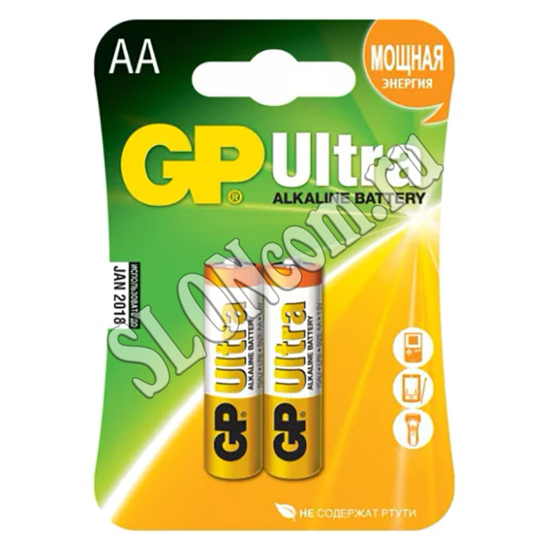 Батарейки GP Ultra Alkaline 2 шт, тип АА (LR06) на блистере - Фото