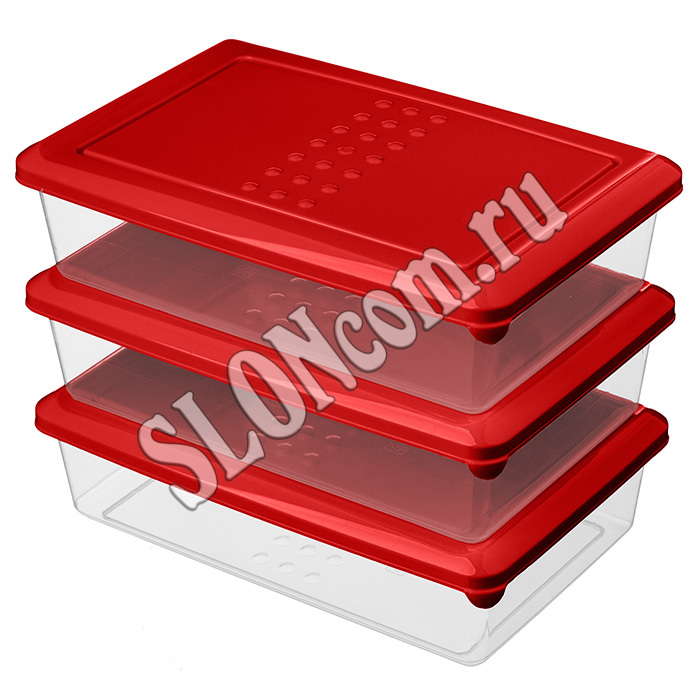 Комплект контейнеров Asti прямоугольных 0,75 л х 3 шт, красный - Фото