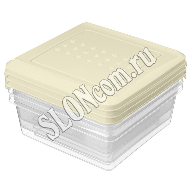 Комплект контейнеров для продуктов Asti квадратных, 0,5л х 3 шт. (светло-бежевый) - Фото