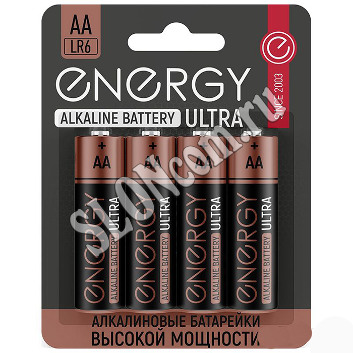 Батарейка алкалиновая 4 штуки, Energy Ultra LR6/4B (АА) - Фото