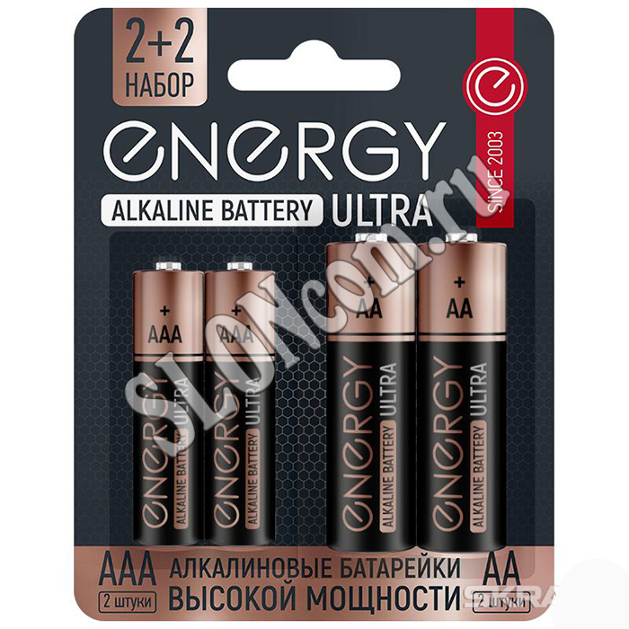 Батарейка алкалиновая 4 штуки, Energy Ultra LR6+LR03/4B (АА+ААА) - Фото