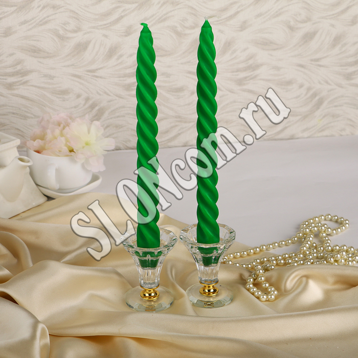 Свечи витые 2 штуки 24 см, зеленые, EuroHouse 14032 - Фото