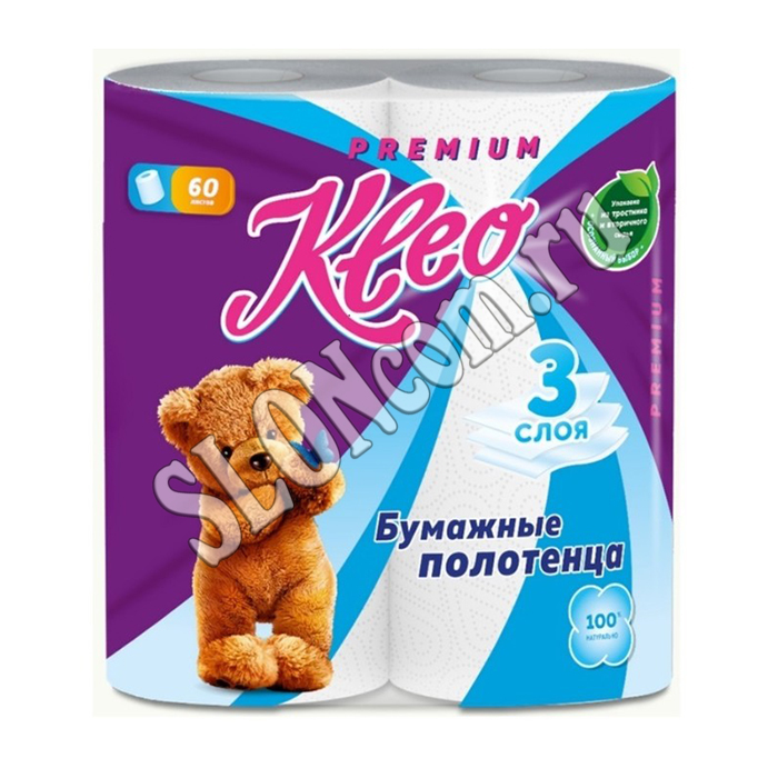 Полотенце бумажные Kleo Premium 3 слоя, 2 рулона, белые - Фото