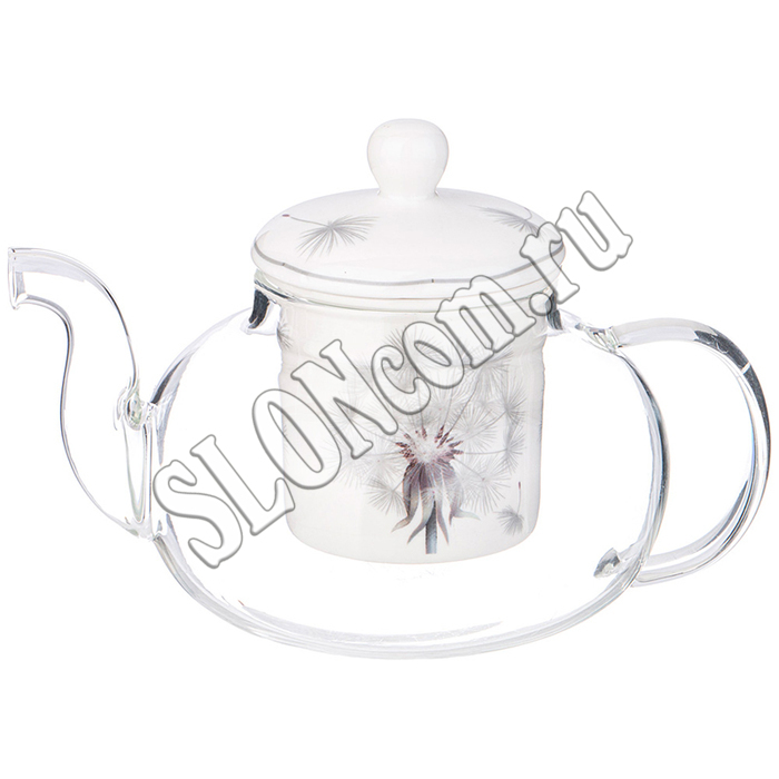 Чайник стеклянный 650 мл, Dandelion, с фарфоровым ситом, LEFARD - Фото