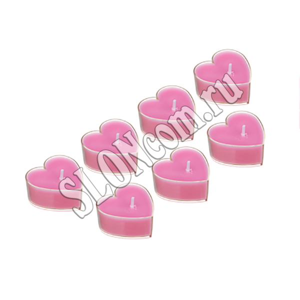 Набор свечей в гильзе в виде сердца 7 штук, 4x2 см, цвет розовый - Фото