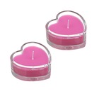 Набор свечей в стеклянном подсвечнике в виде сердца 2 штуки, цвет розовый